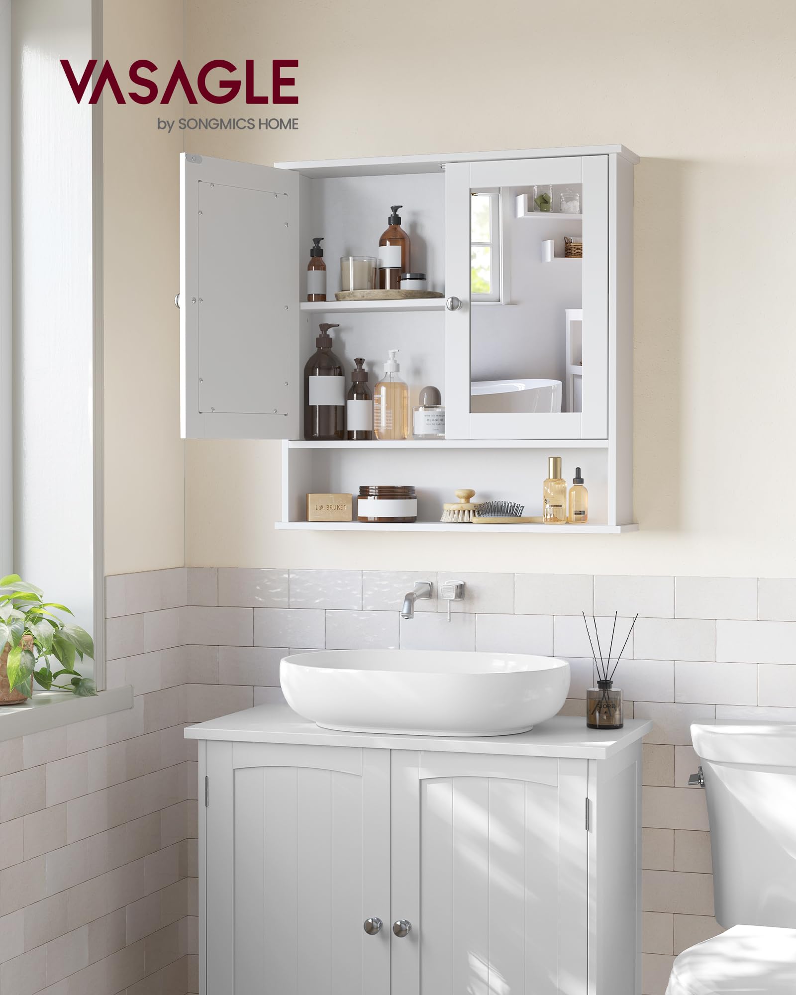 VASAGLE adjustable shelf detail illustrating customizable storage benefit