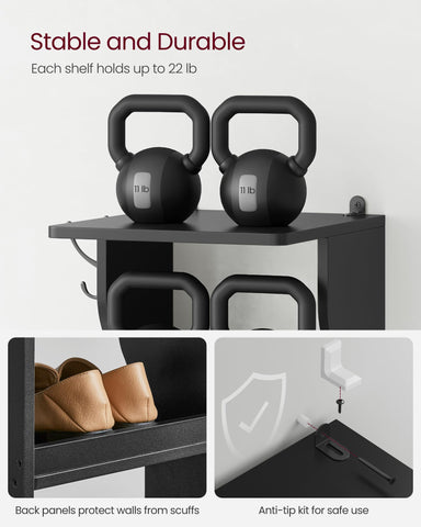 VASAGLE anti-tip kit and hardware detail illustrating secure wall anchoring
