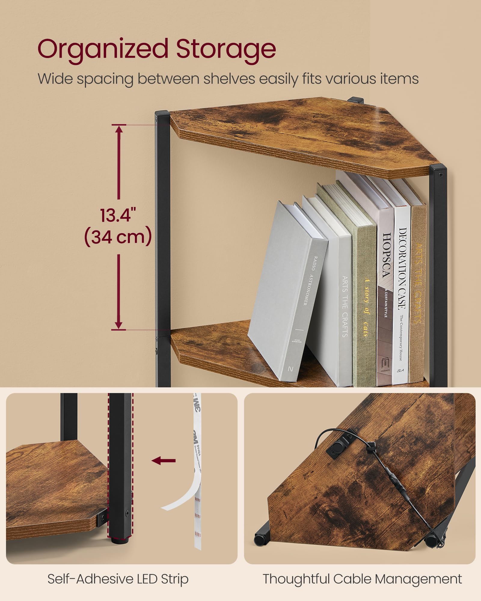 VASAGLE shelf in living room styled with plants and books for space-saving benefit