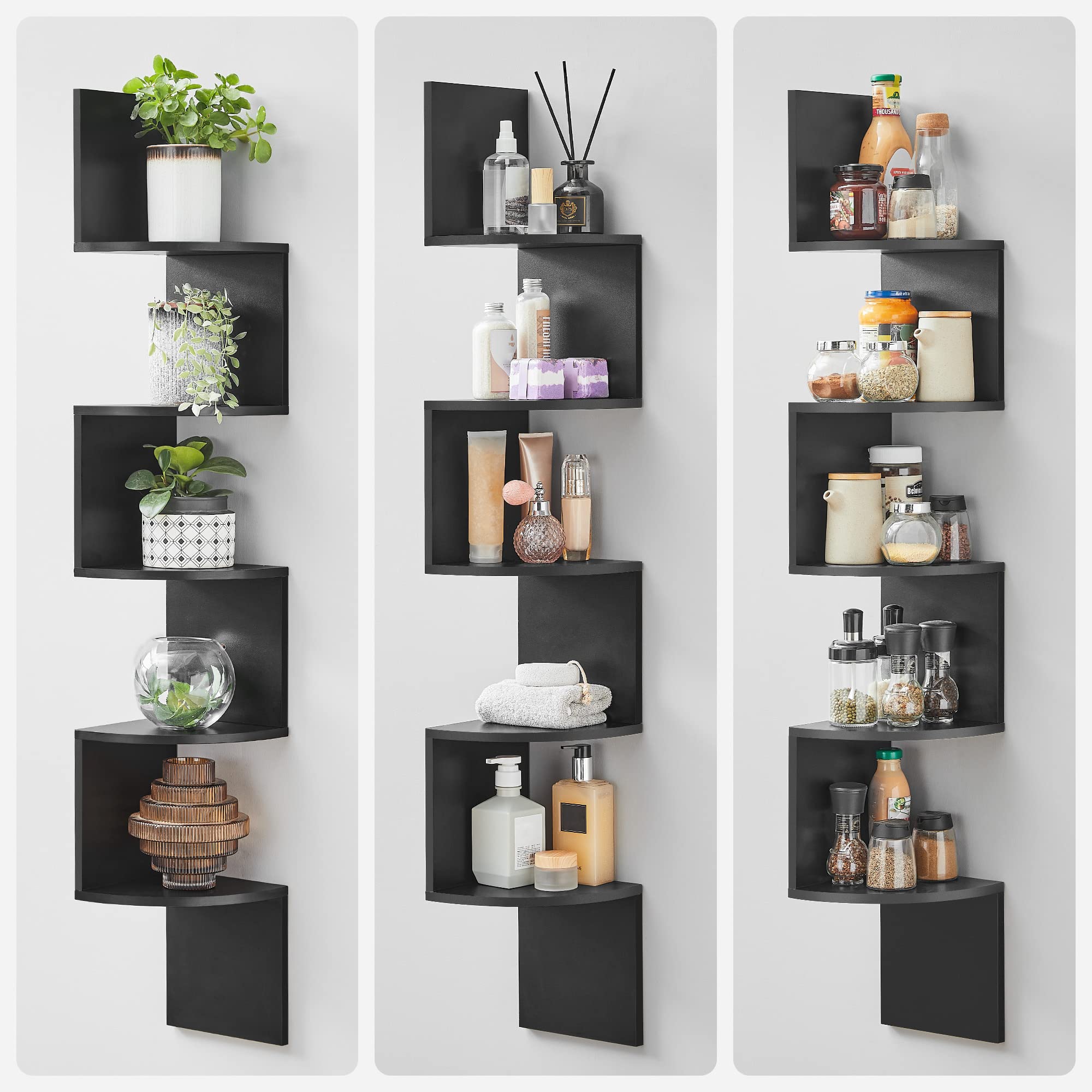 VASAGLE corner shelf beside measuring tape to show compact footprint and scale