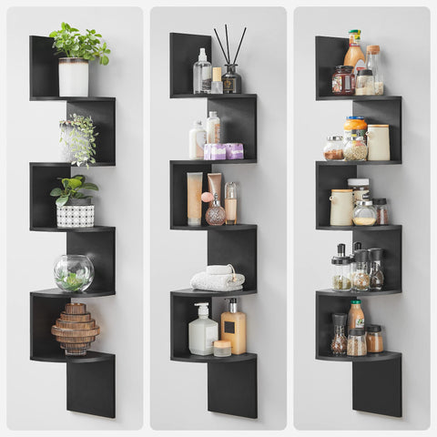 VASAGLE corner shelf beside measuring tape to show compact footprint and scale