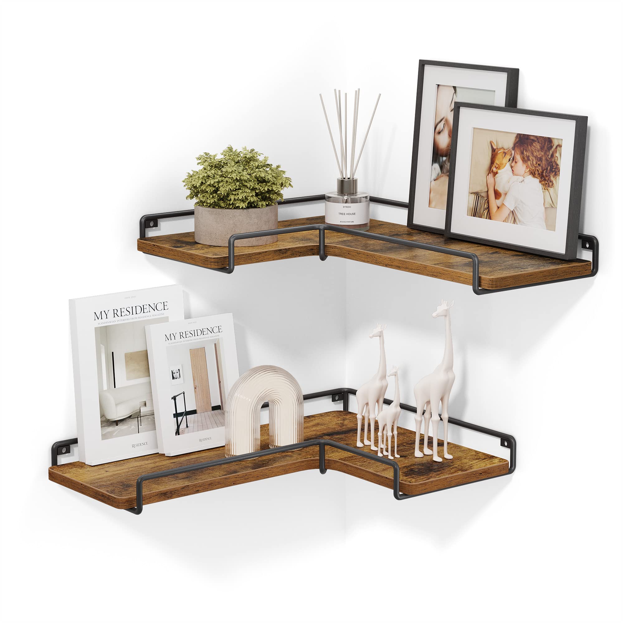 VASAGLE front view of two corner shelves showing compact space-saving design