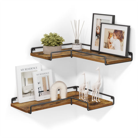 VASAGLE front view of two corner shelves showing compact space-saving design