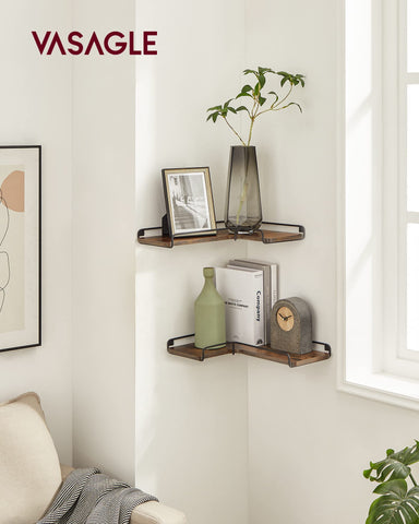 VASAGLE shelves mounted in living room displaying plants and frames for style