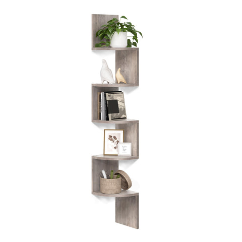 VASAGLE front view of corner bookshelf showing slim modern profile and space saving