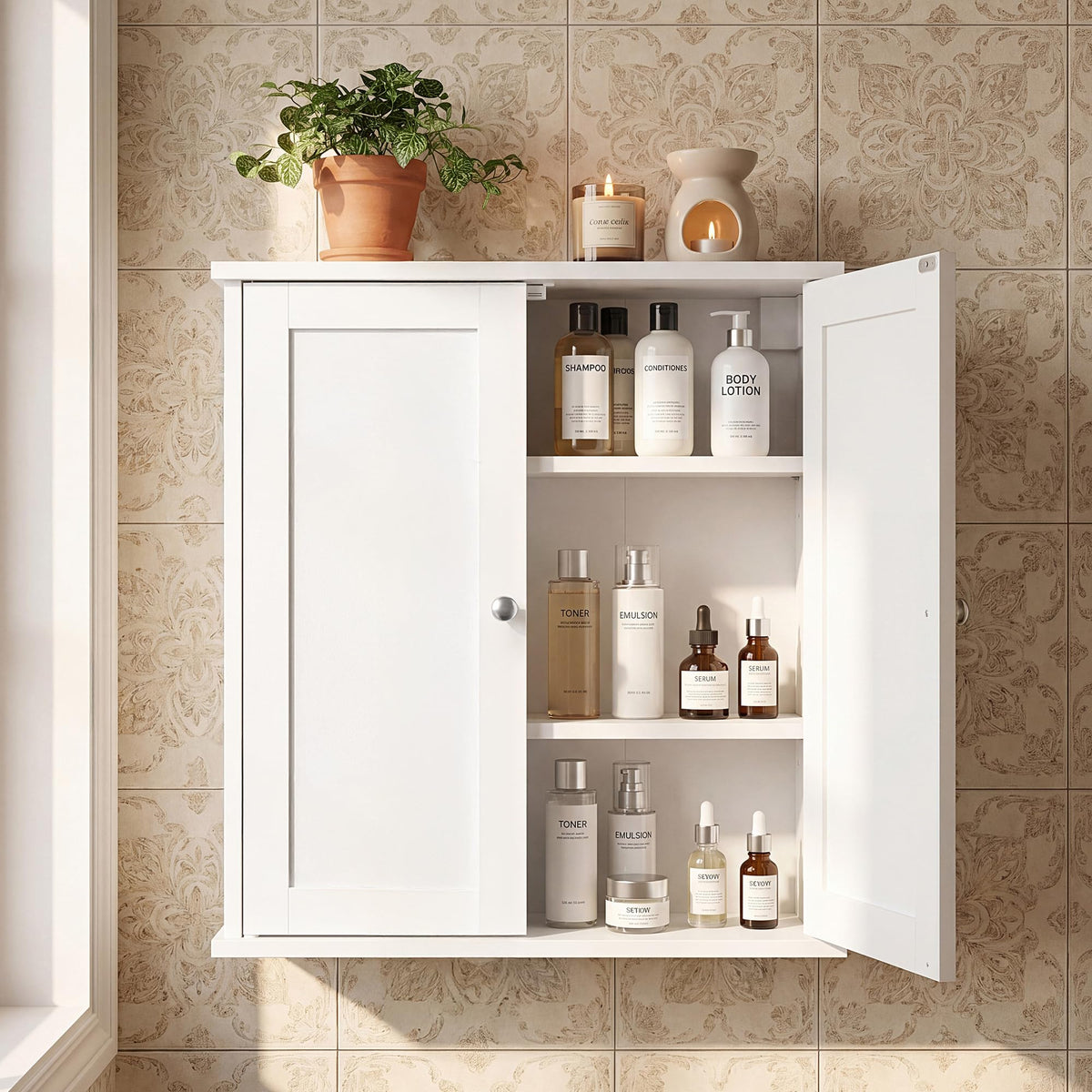 VASAGLE front view of two-door cabinet showing tidy storage benefit