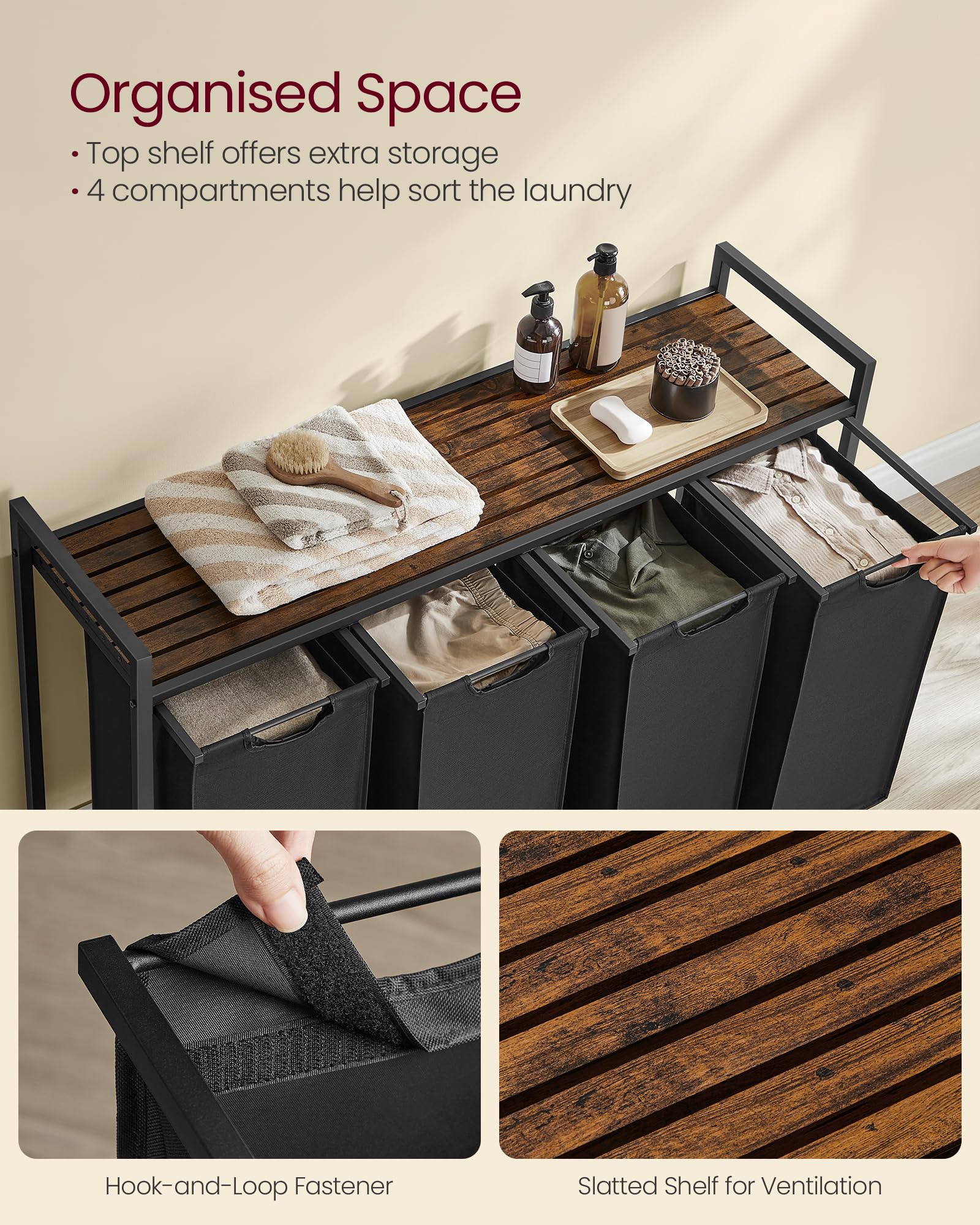 VASAGLE bag bottom plastic panel detail preventing sag and preserving shape