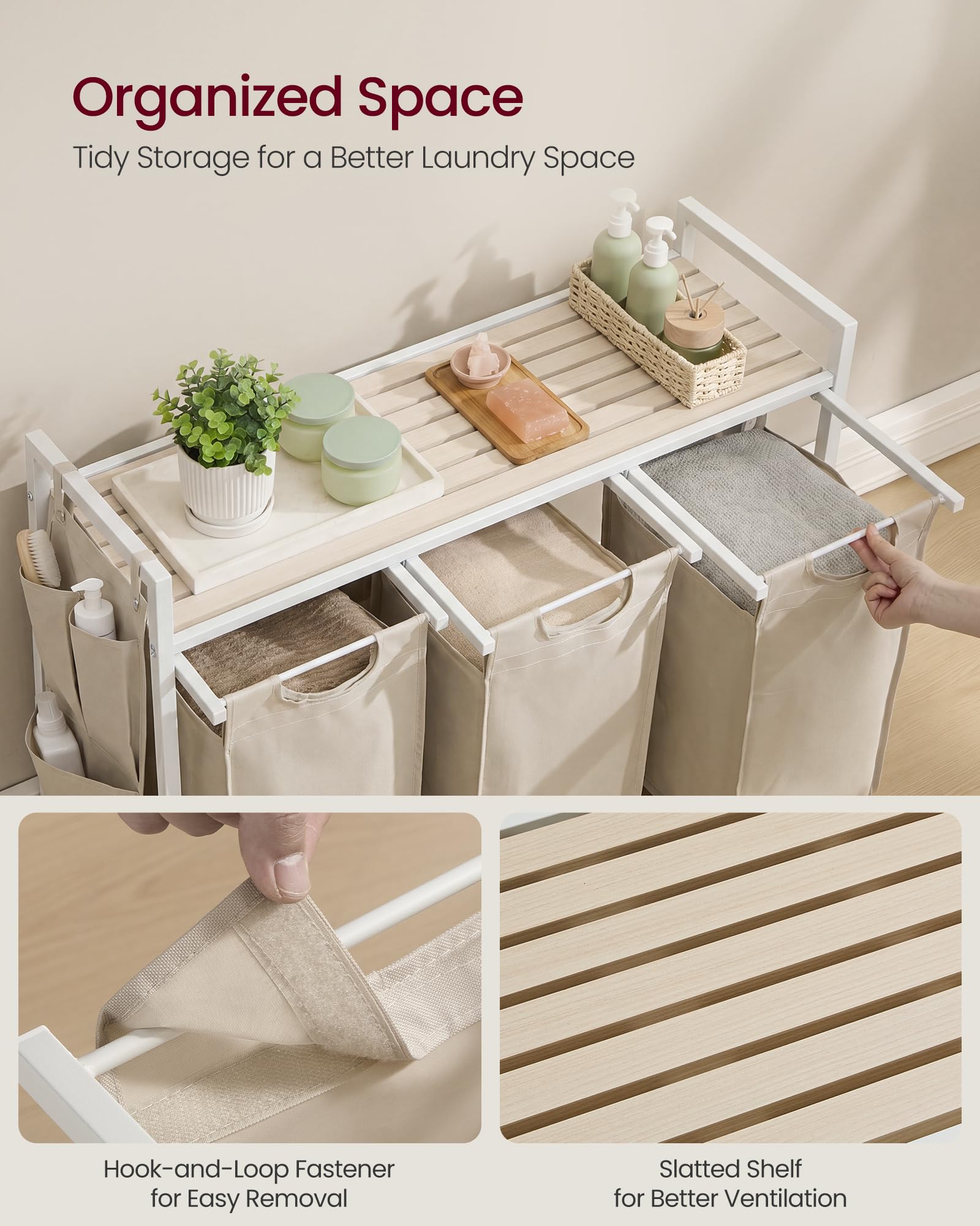 VASAGLE three bags removed for carrying to washer, lightweight transport advantage