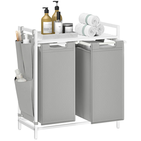 VASAGLE front view of laundry hamper showing dual compartments and compact design