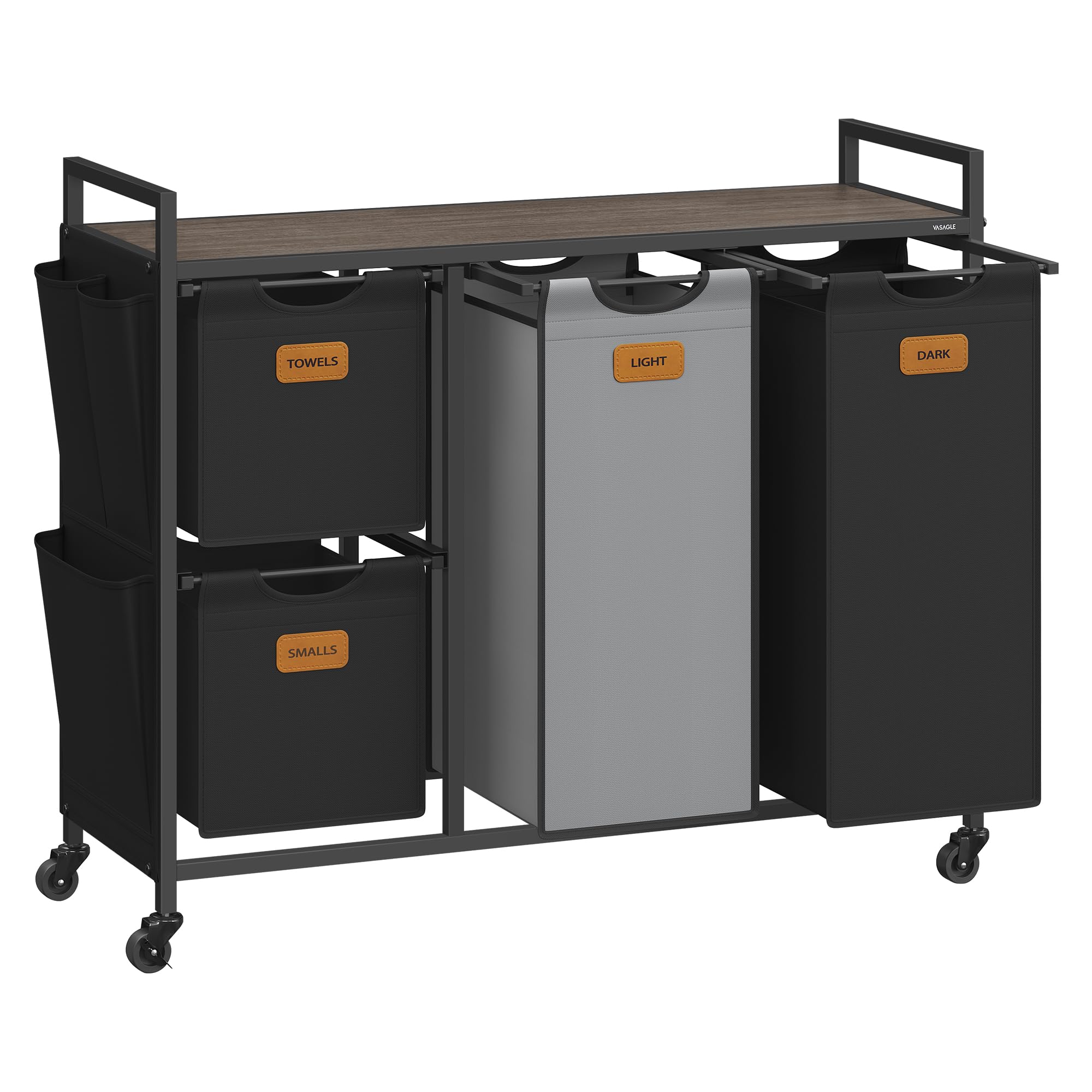 VASAGLE front view of 4-section hamper showing organized baskets and capacity benefit