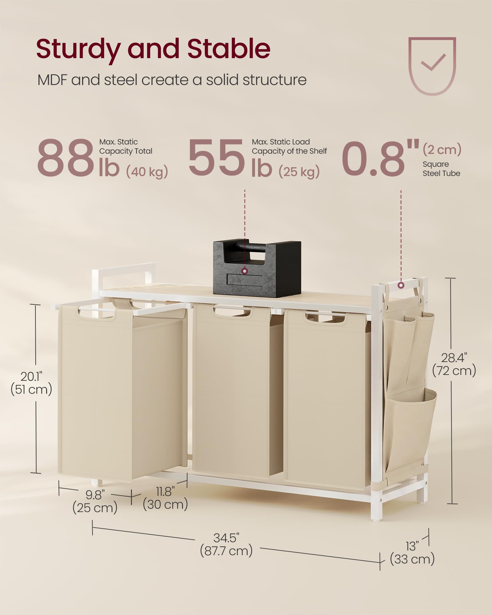 VASAGLE size comparison next to door showing compact footprint, saves floor space
