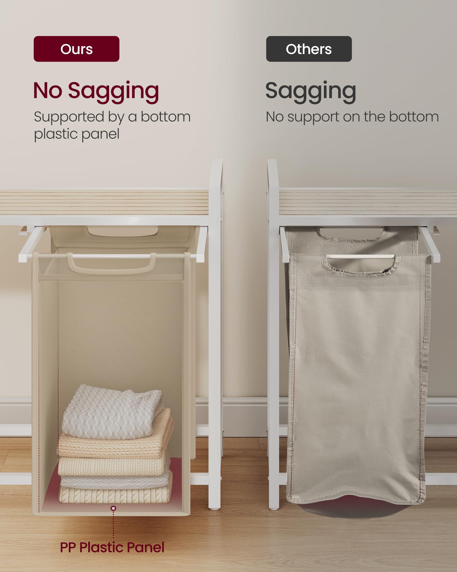 VASAGLE adjustable feet under frame preventing wobble, stable on uneven floors