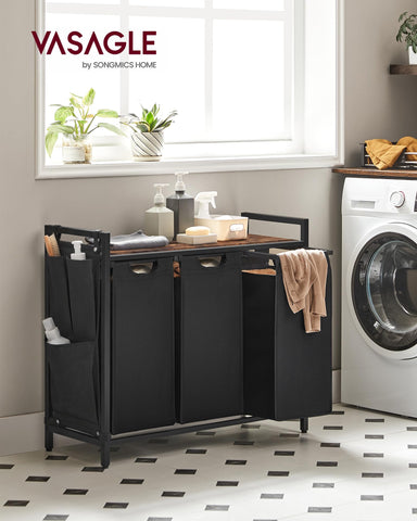 VASAGLE top shelf styled with towels demonstrating extra storage benefit
