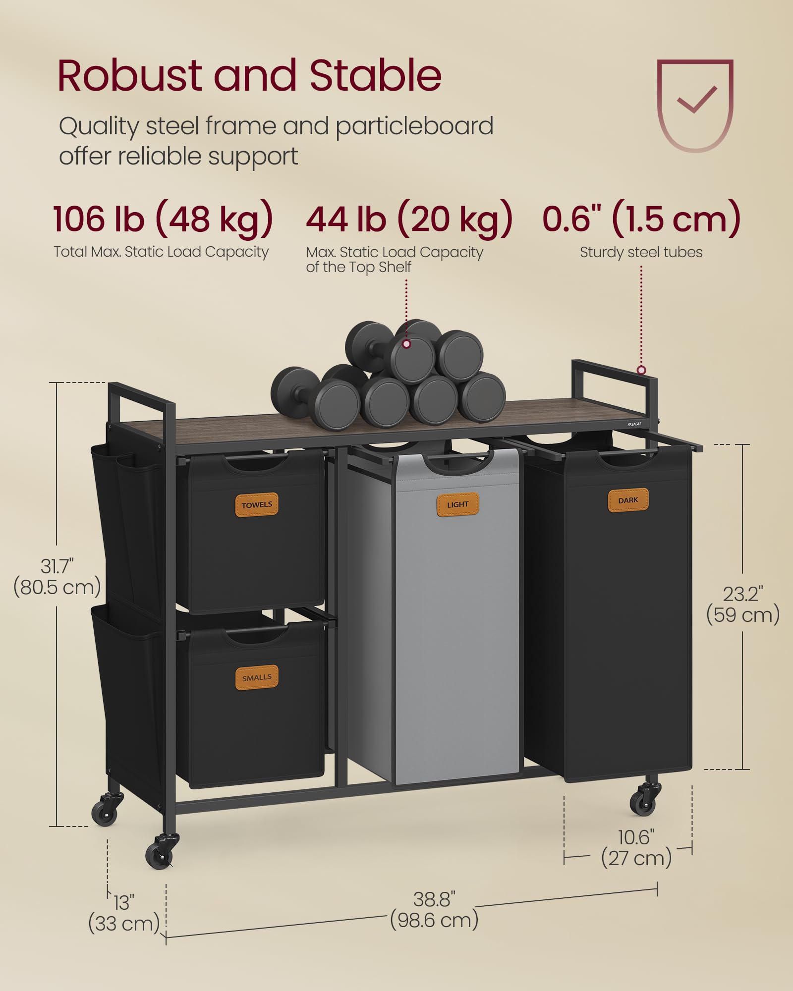 VASAGLE color-coded labels and hook-and-loop fasteners for quick sorting benefit
