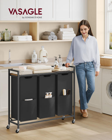 VASAGLE top shelf close-up with guard rails holding detergent safely