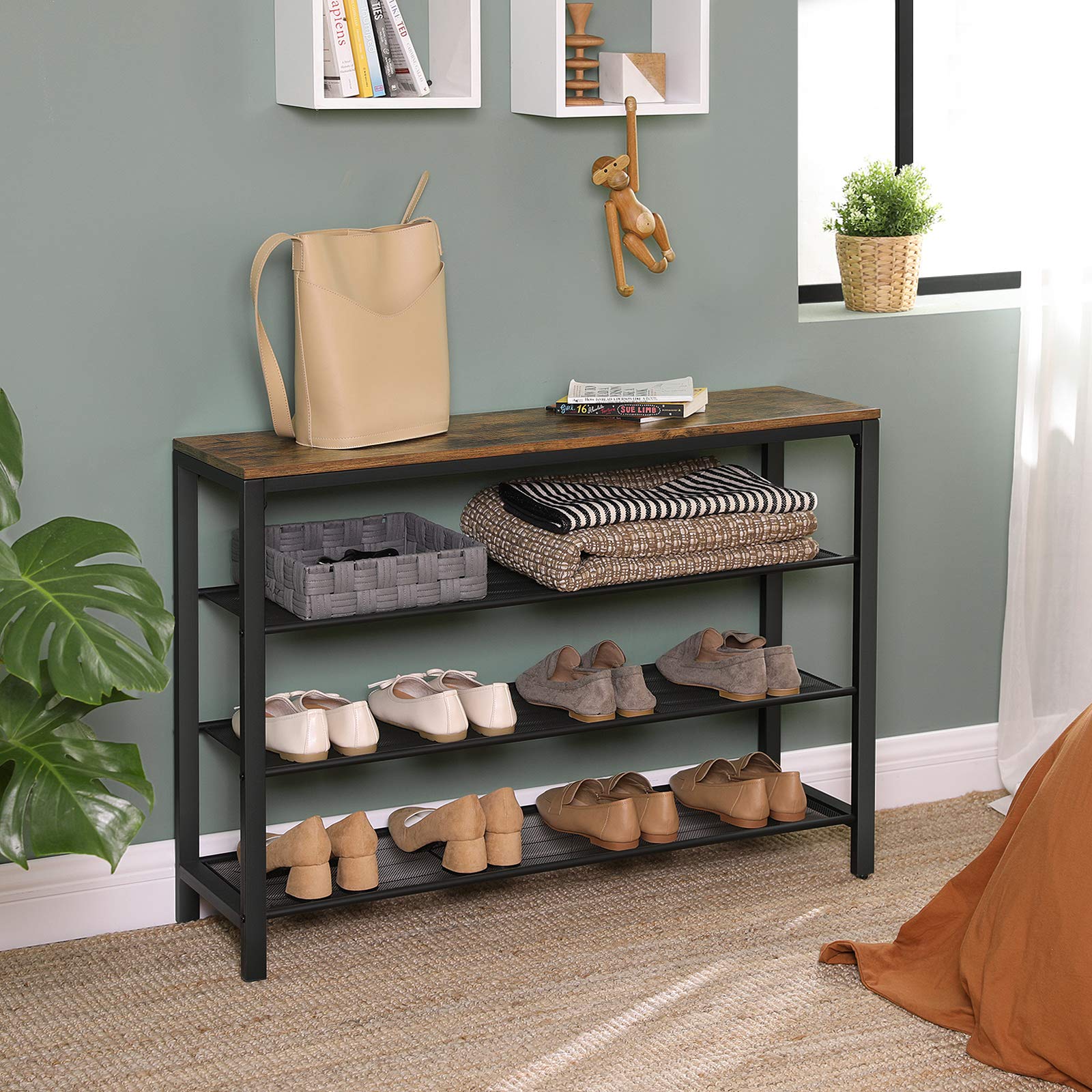 VASAGLE rack loaded with mixed shoes showing high-capacity organization