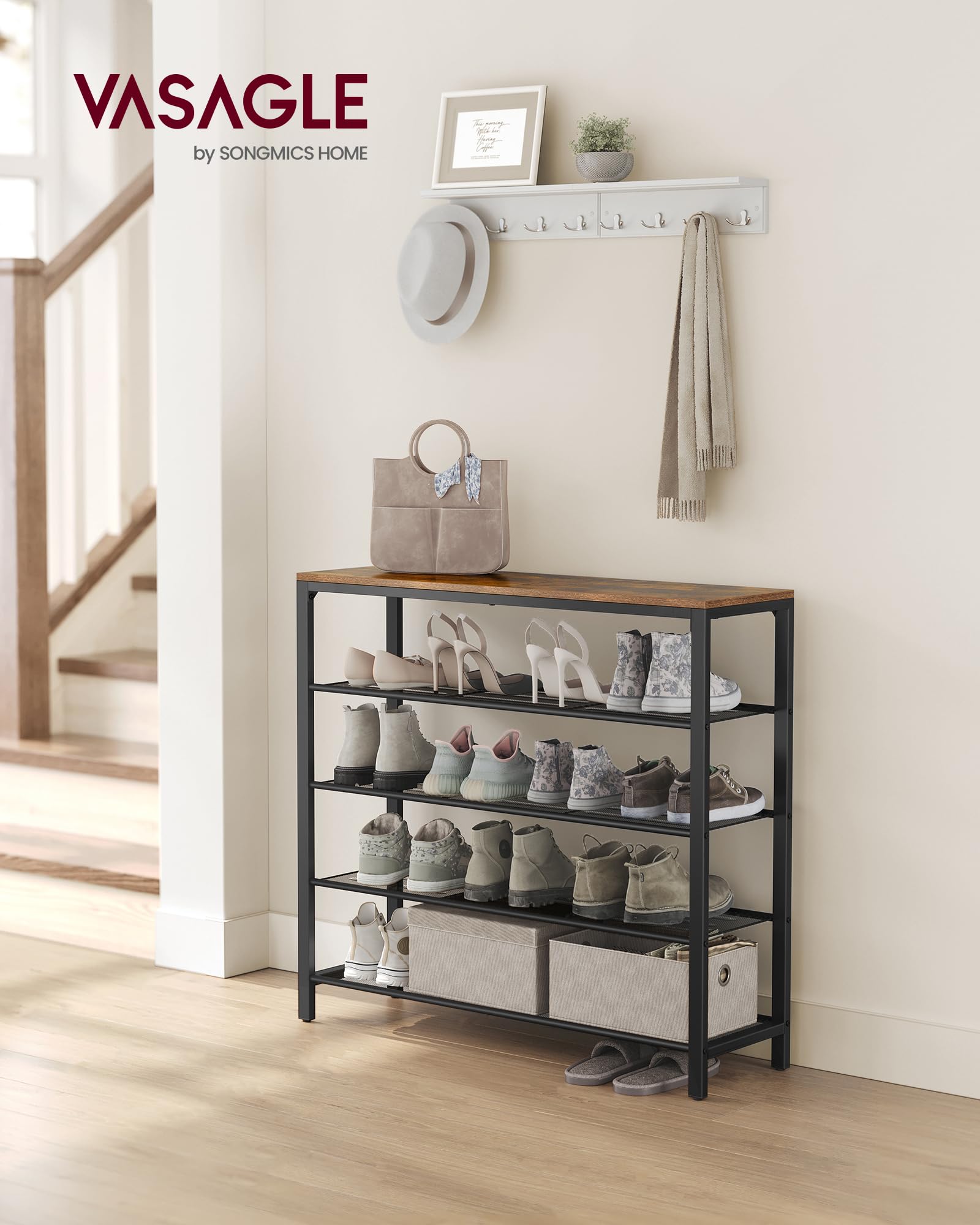 VASAGLE close-up of metal mesh shelf highlighting durable construction benefit
