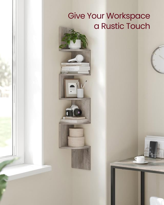 VASAGLE five-tier shelf with styled decor showing versatile display and organization