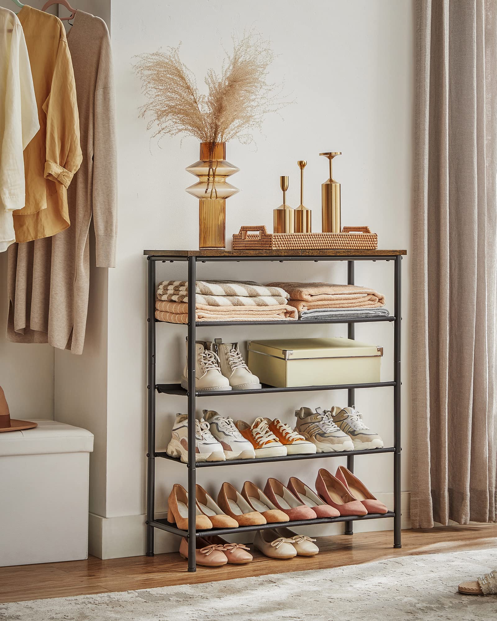 VASAGLE detailed view of polyester fabric shelf showing breathable storage