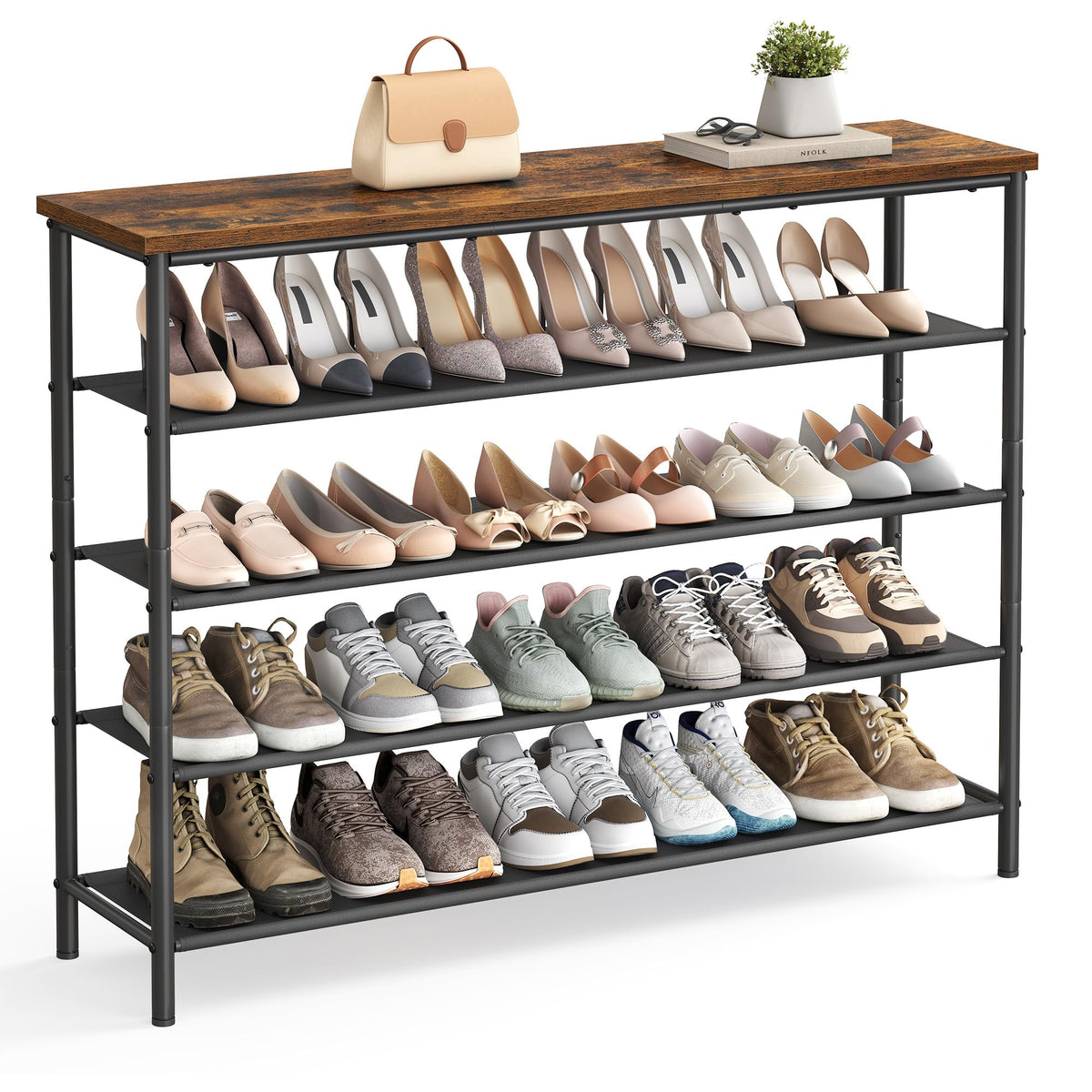 VASAGLE front view showing full 5-tier shoe storage and tidy organization