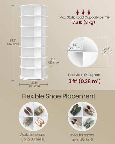 VASAGLE shoe rack next to table showing 63.8 inch height and space advantage