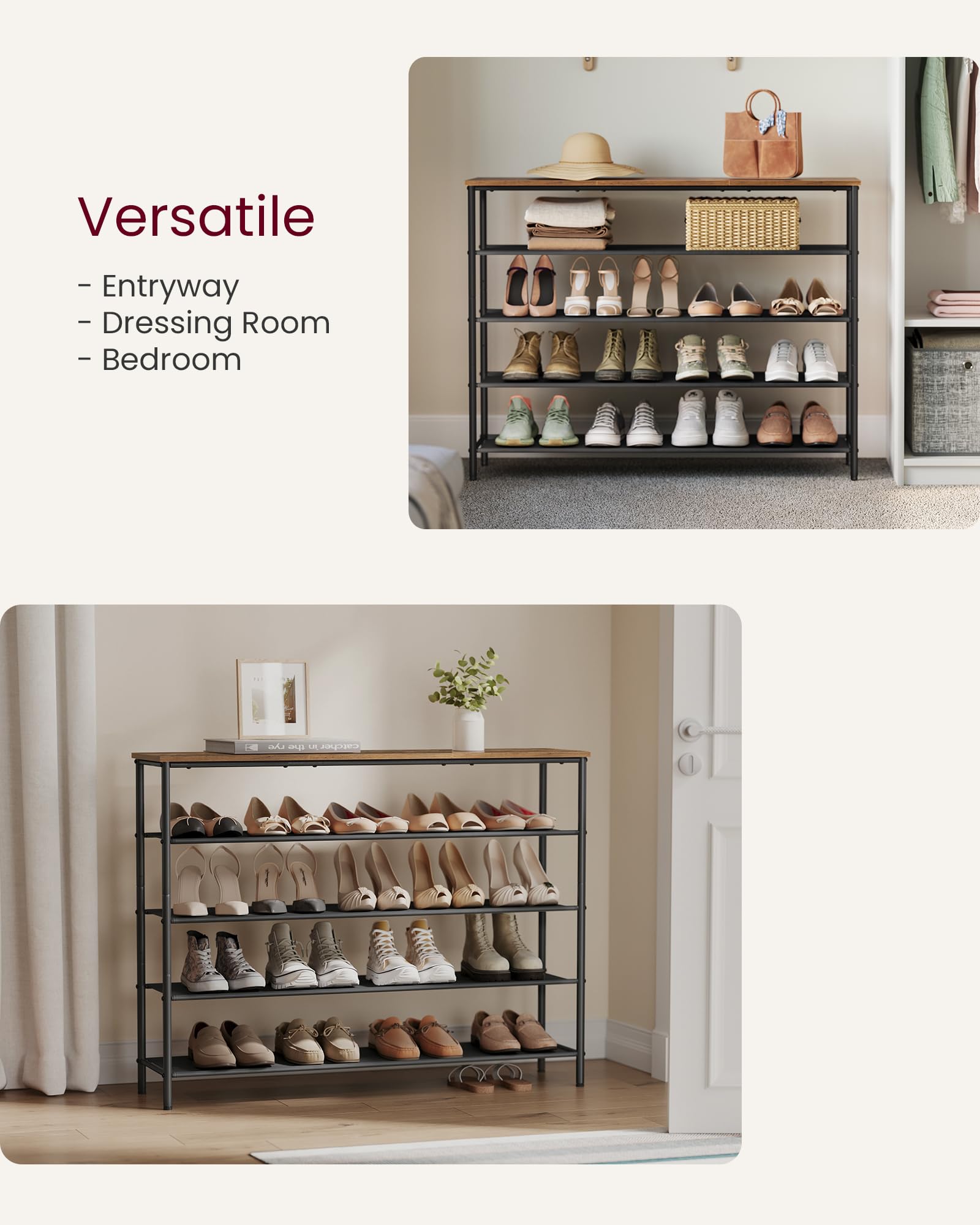 VASAGLE side profile showing slim depth and layered shoe storage