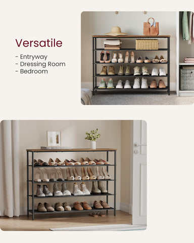 VASAGLE side profile showing slim depth and layered shoe storage