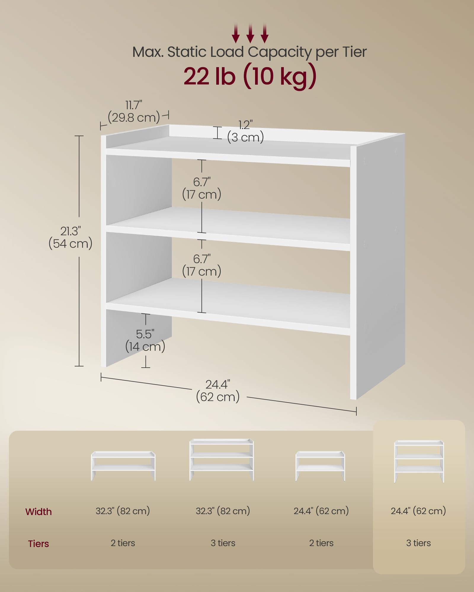 VASAGLE shoe rack next to shoes showing real-world size and capacity benefit