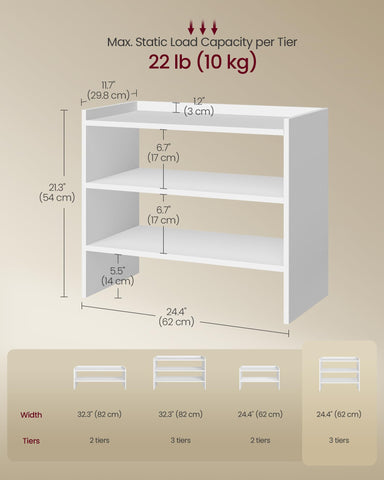 VASAGLE shoe rack next to shoes showing real-world size and capacity benefit