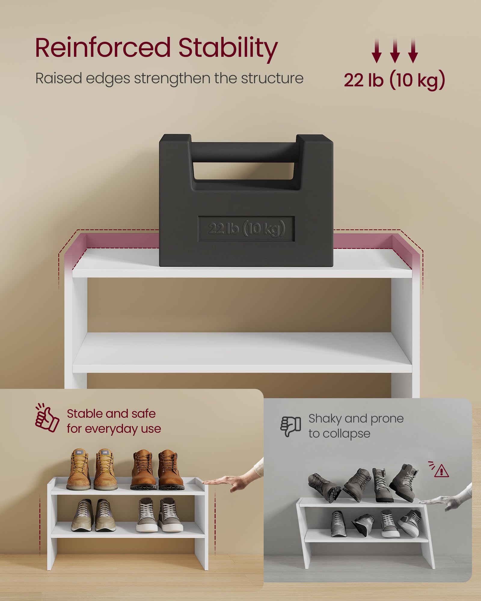 VASAGLE two units stacked to demonstrate expandable storage benefit