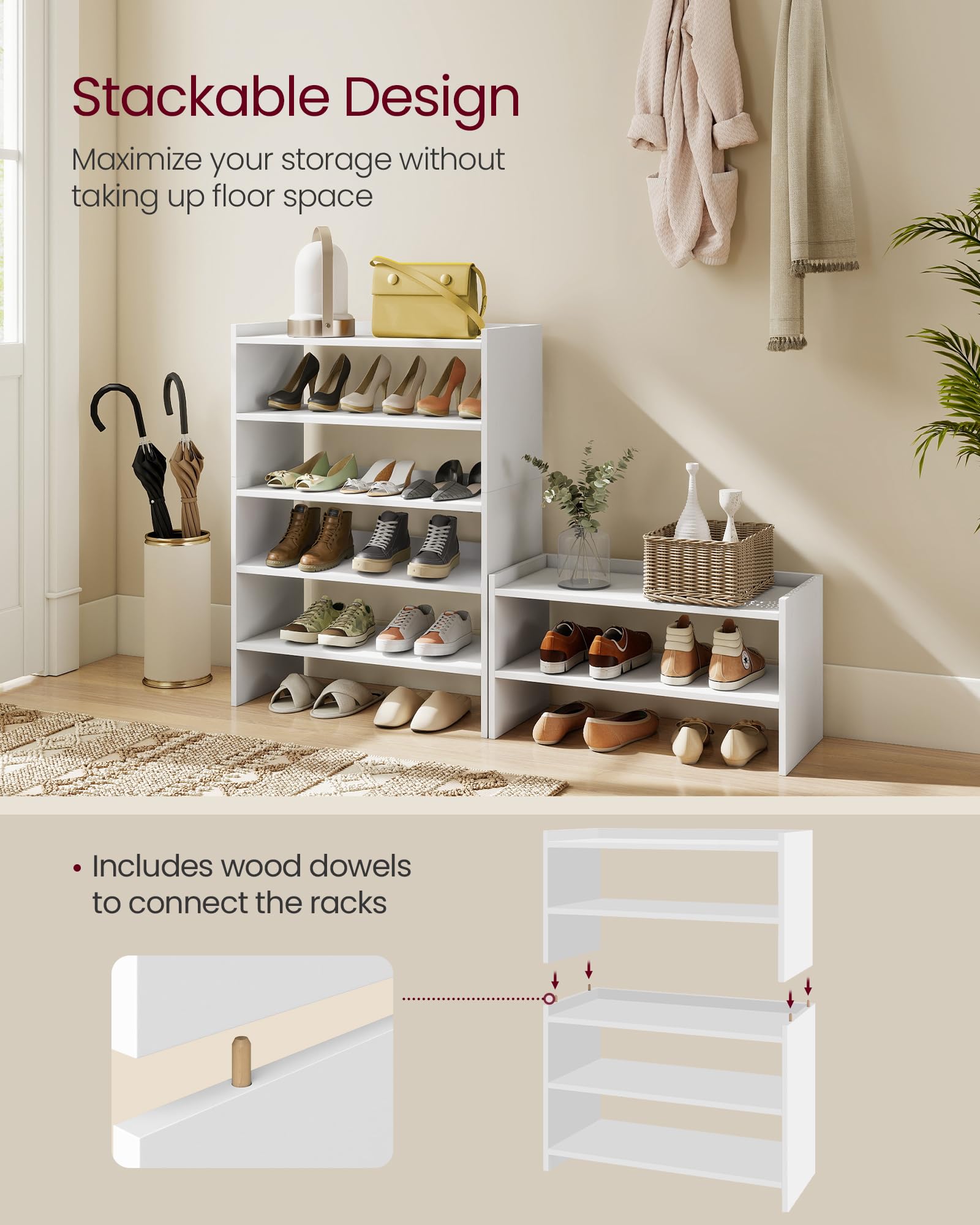 VASAGLE two racks stacked to show expandable storage benefit