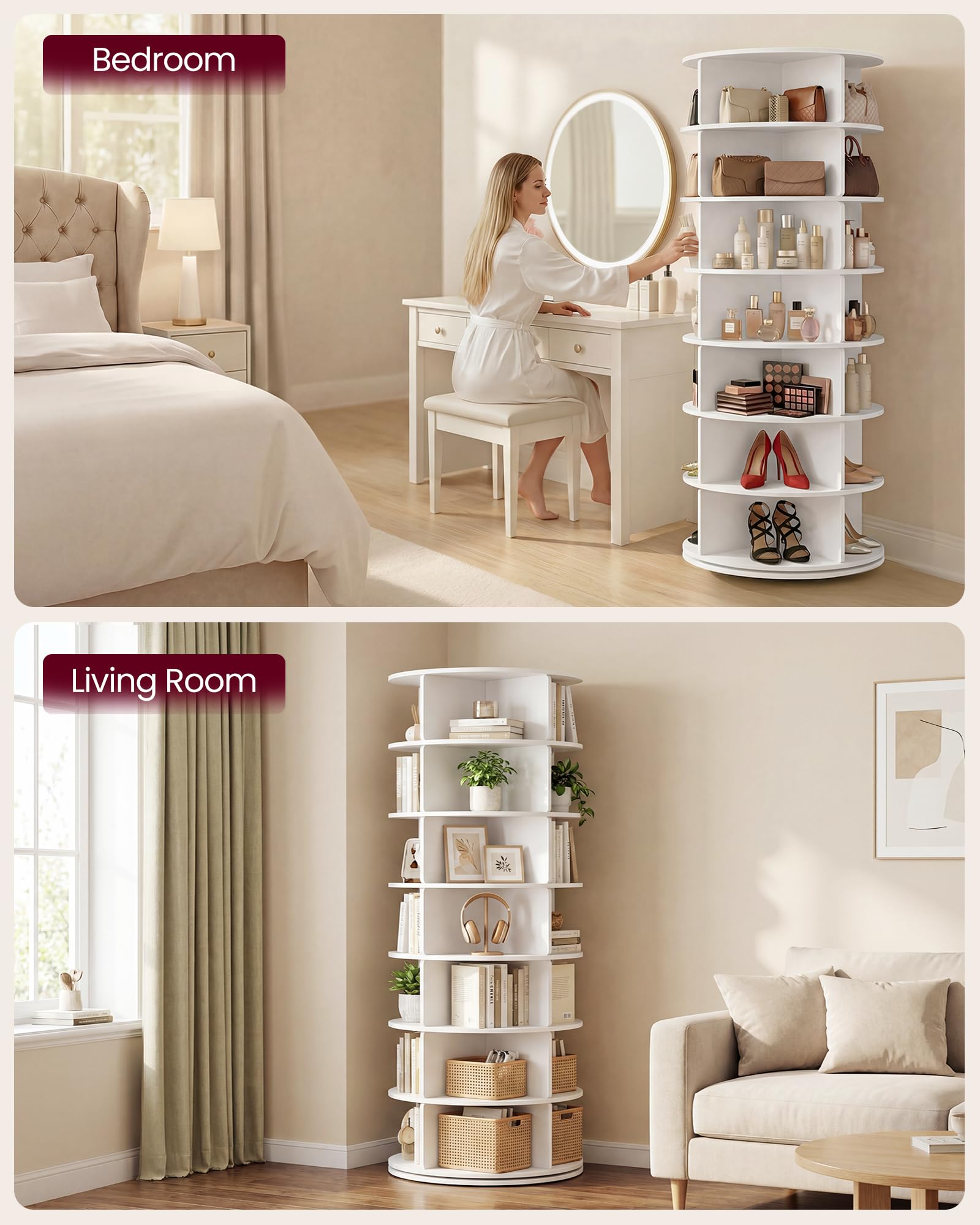 VASAGLE tower holding handbags and hats to show versatile accessory storage