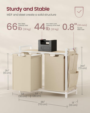 VASAGLE laundry hamper next to washer for scale, fits small laundry spaces