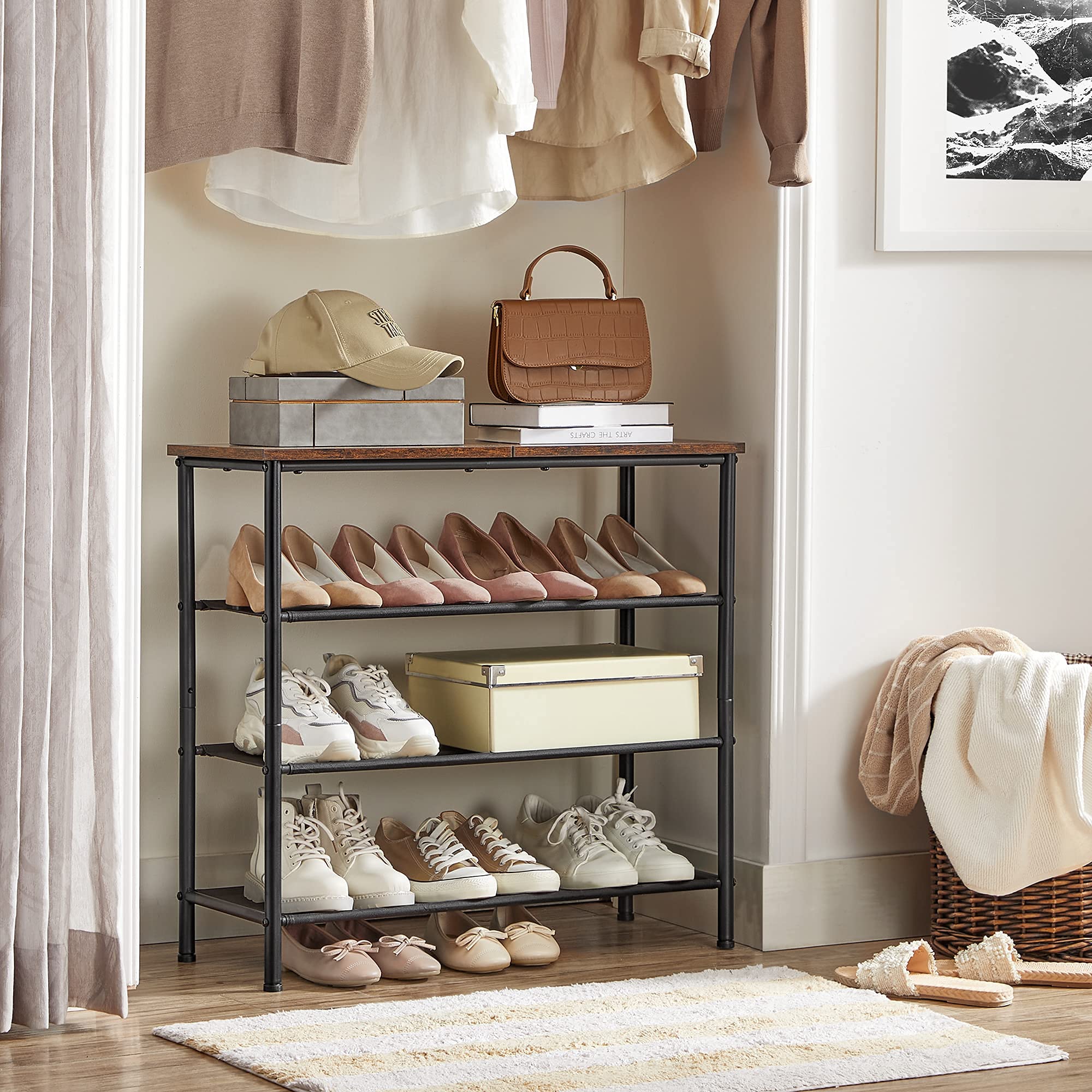 VASAGLE rack next to chair showing scale and compact footprint in home