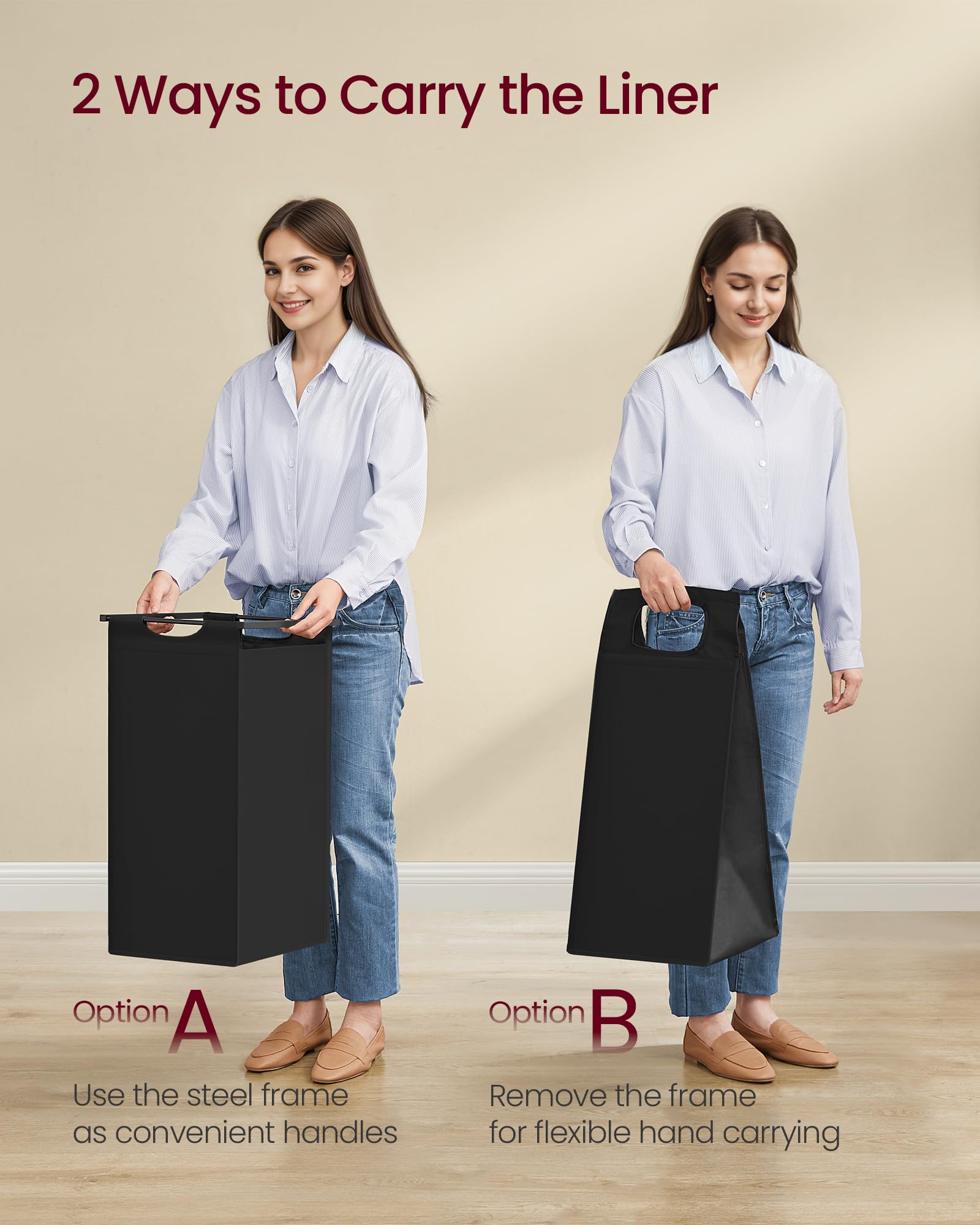 VASAGLE size comparison beside washer highlighting compact footprint benefit