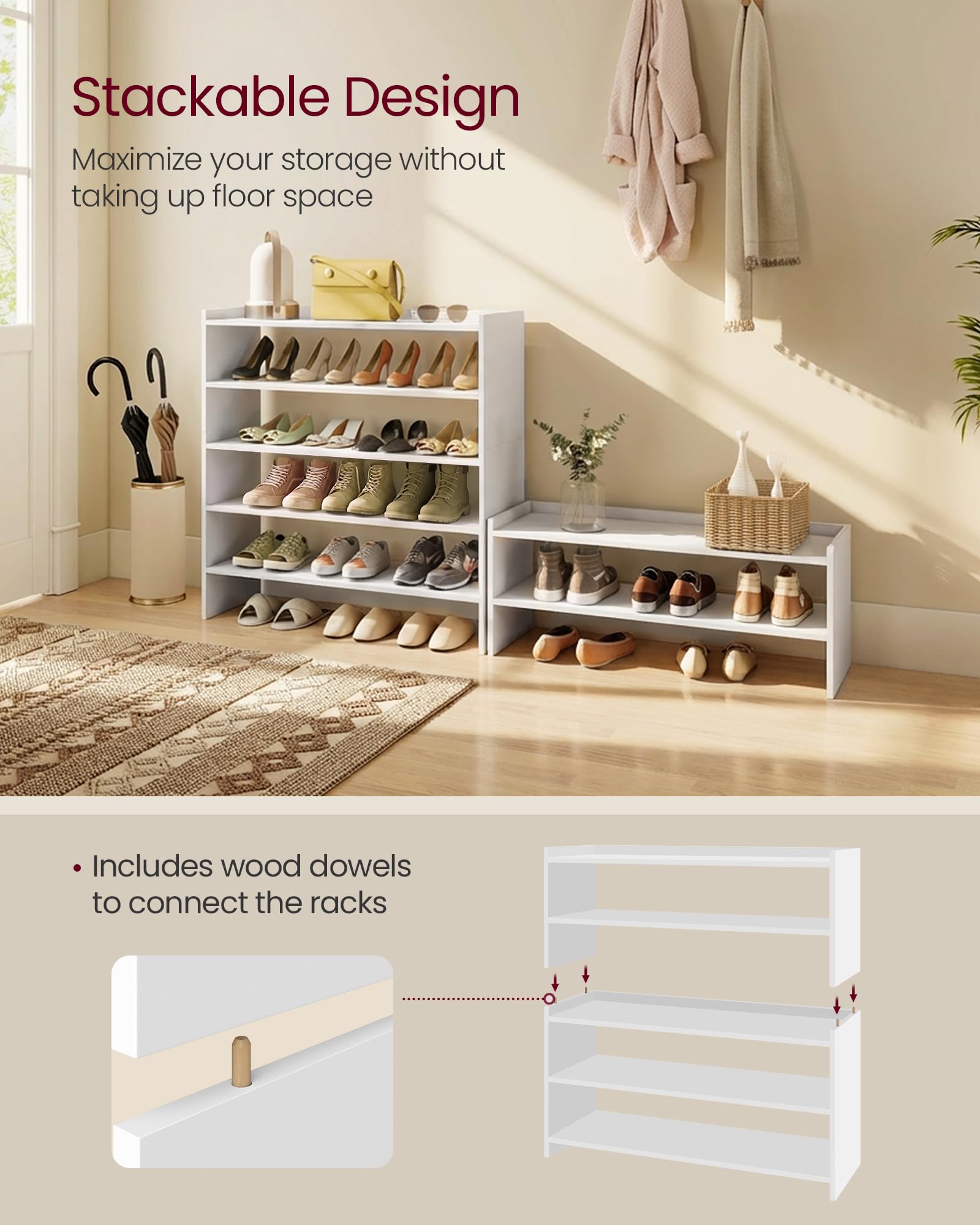 VASAGLE two stacked units demonstrating modular expansion and increased storage