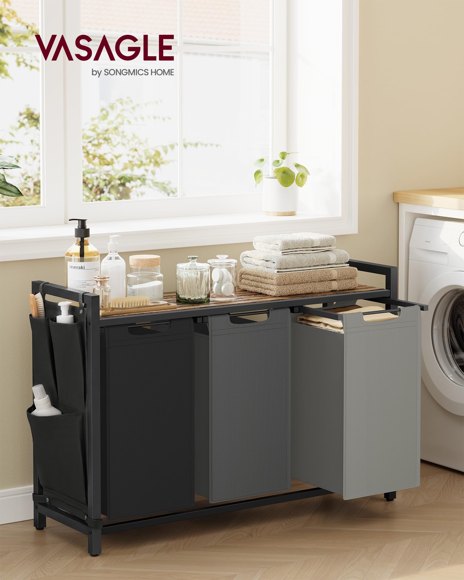 VASAGLE top shelf slatted detail offering airflow and extra storage benefit
