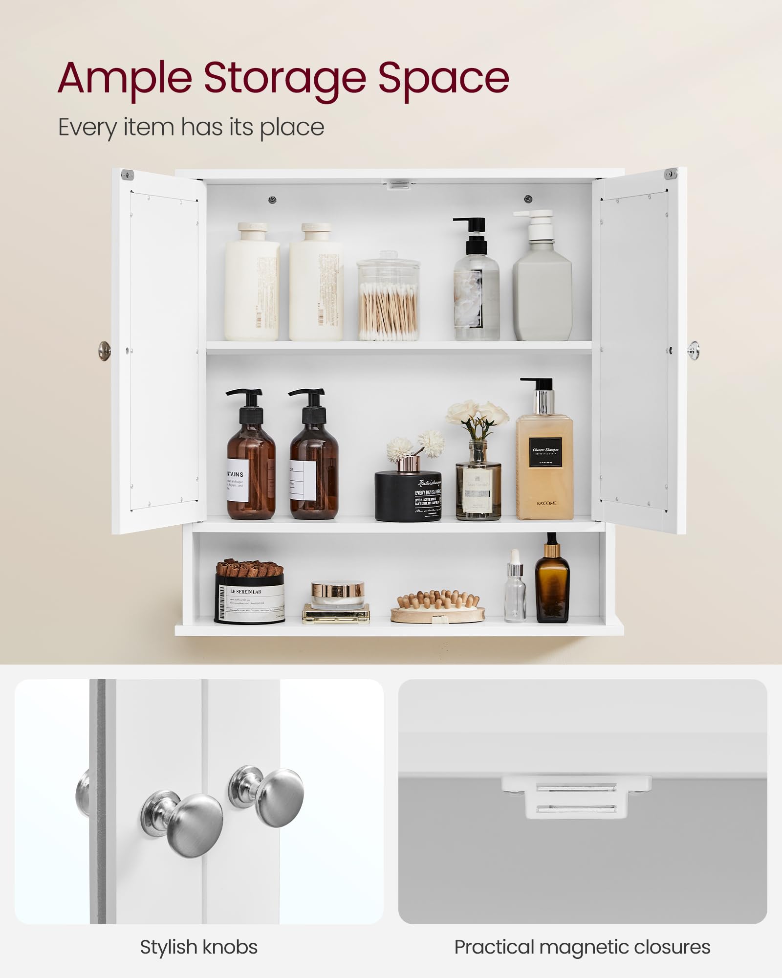 VASAGLE wall-mounted cabinet next to sink showing space-saving benefit