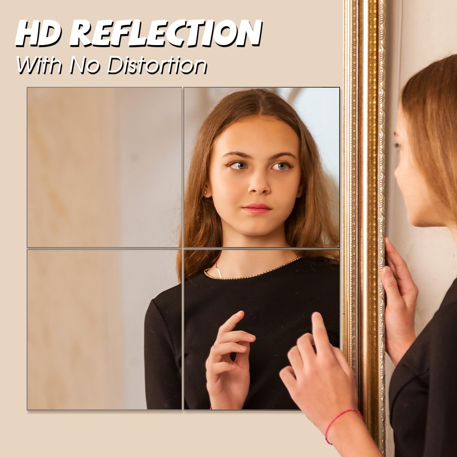VASUHOME tiles mounted on door, saving space and adding full-length mirror benefit