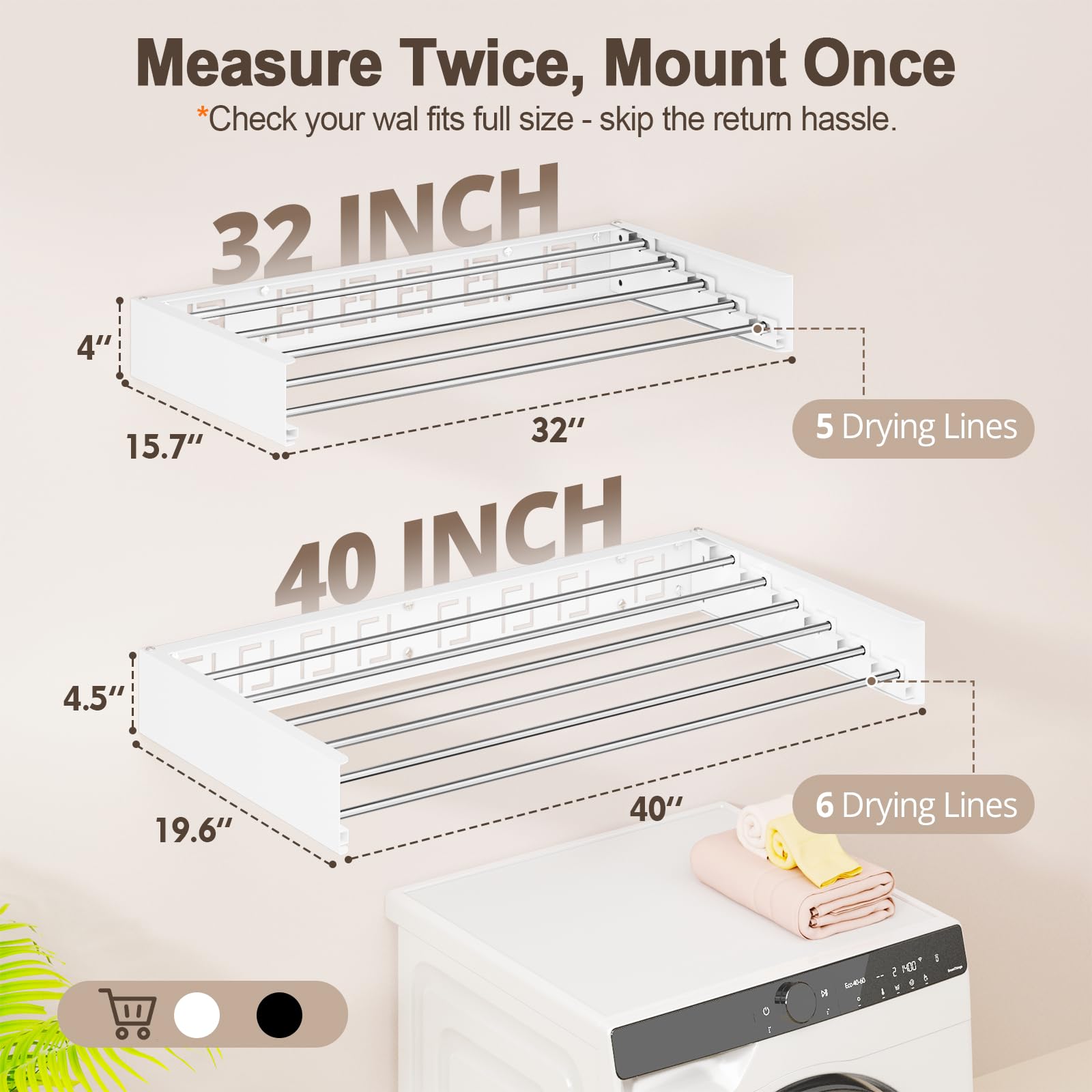 Vasunray folded against wall to show invisible, space-saving storage benefit