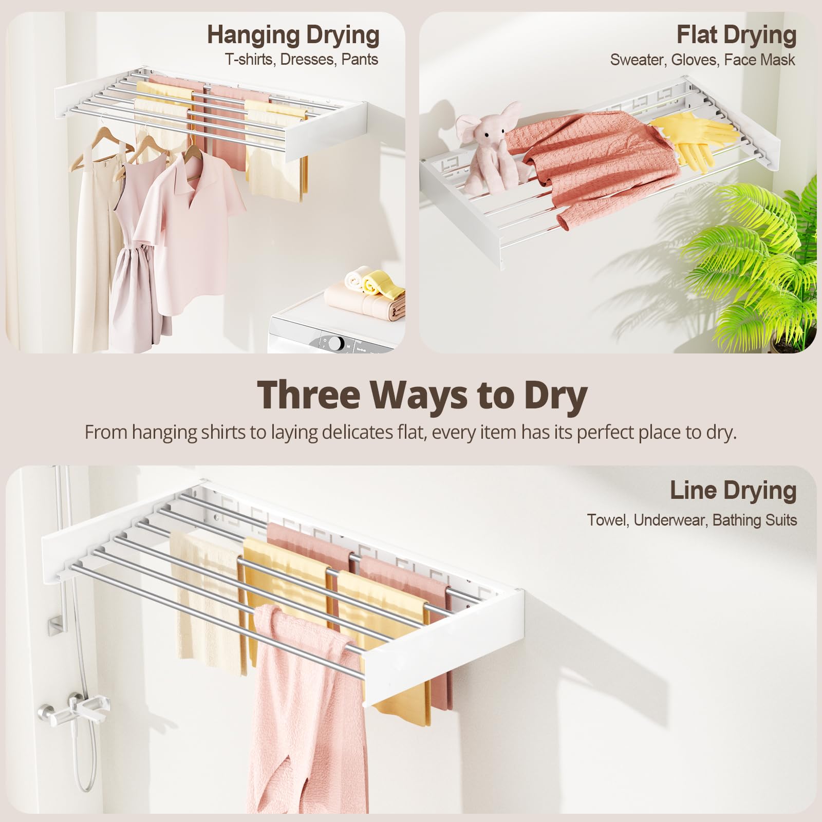 Vasunray lifestyle bathroom setting showing compact drying and tidy home look