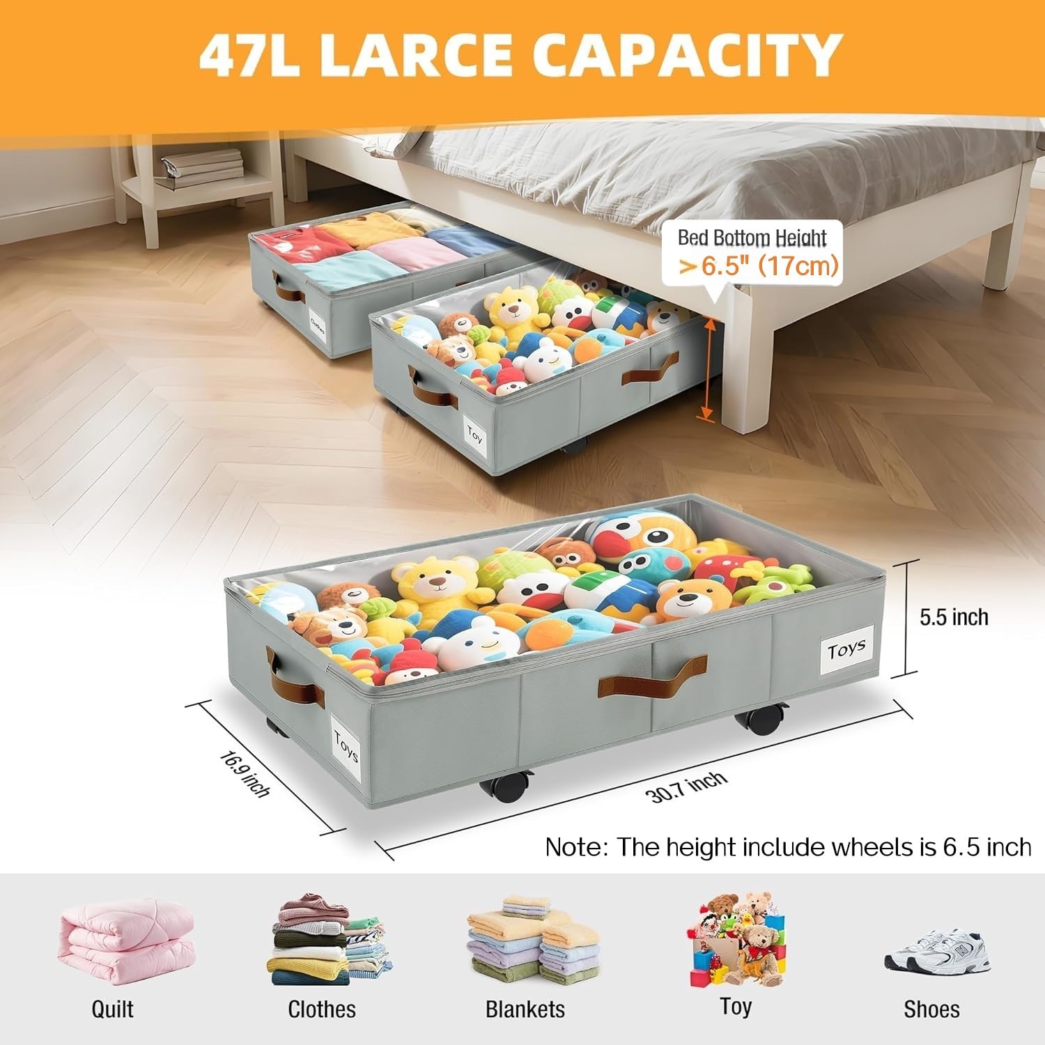 VatFott rolled out from under bed storing comforter and sheets