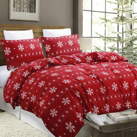 Vaulia red snowflake duvet cover front view showing festive design and cozy appeal