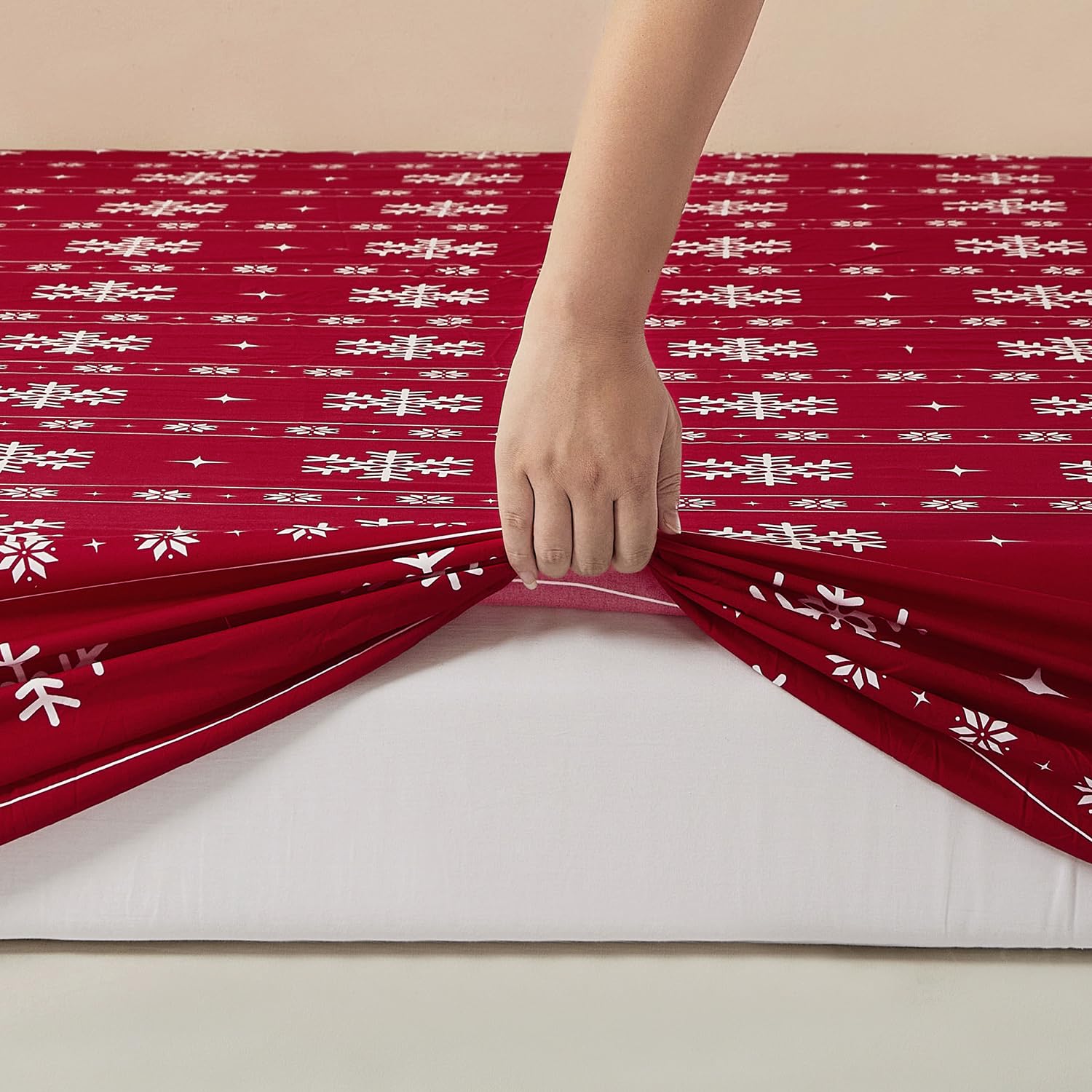 Vaulia king bed dressed in sheets creating cozy holiday bedroom styling