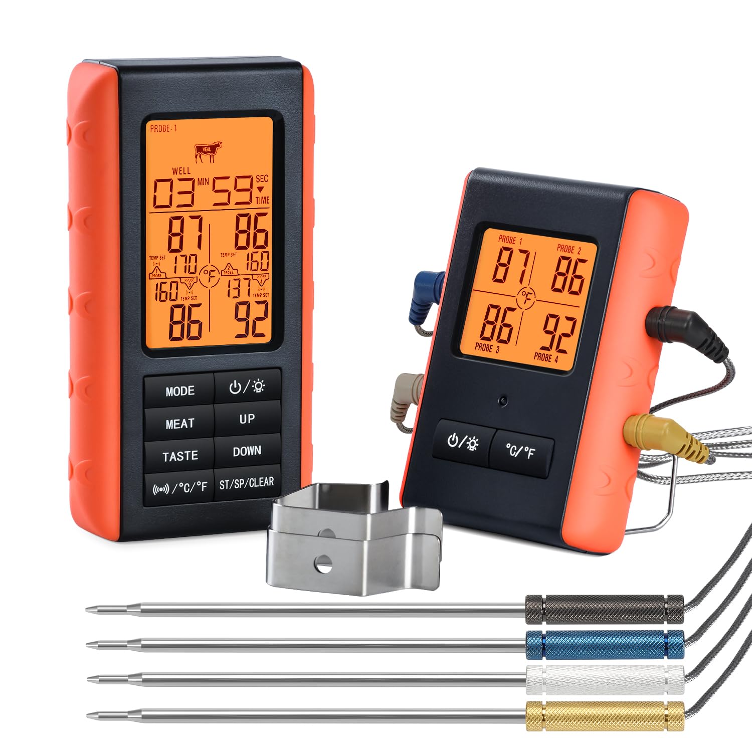VAUNO front display showing four probe temps and timer, clear reading benefit