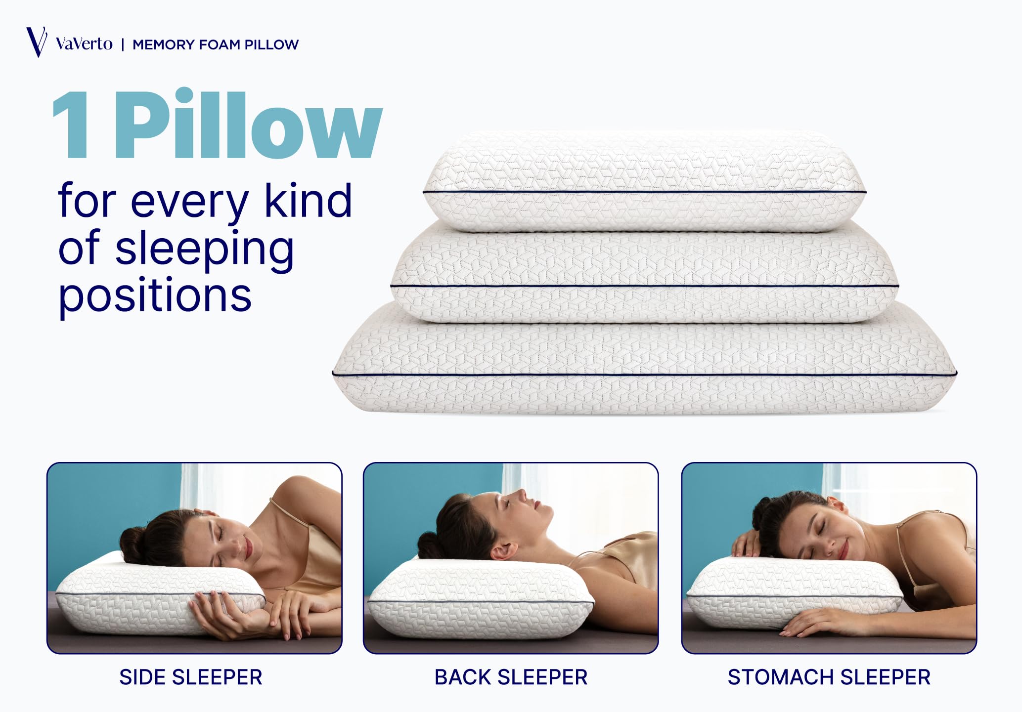 Vaverto size comparison showing standard pillow scale for accurate fit expectations