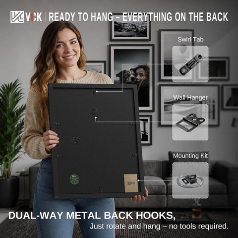 VCK frame back with rotating tabs open showing easy access and quick change benefit