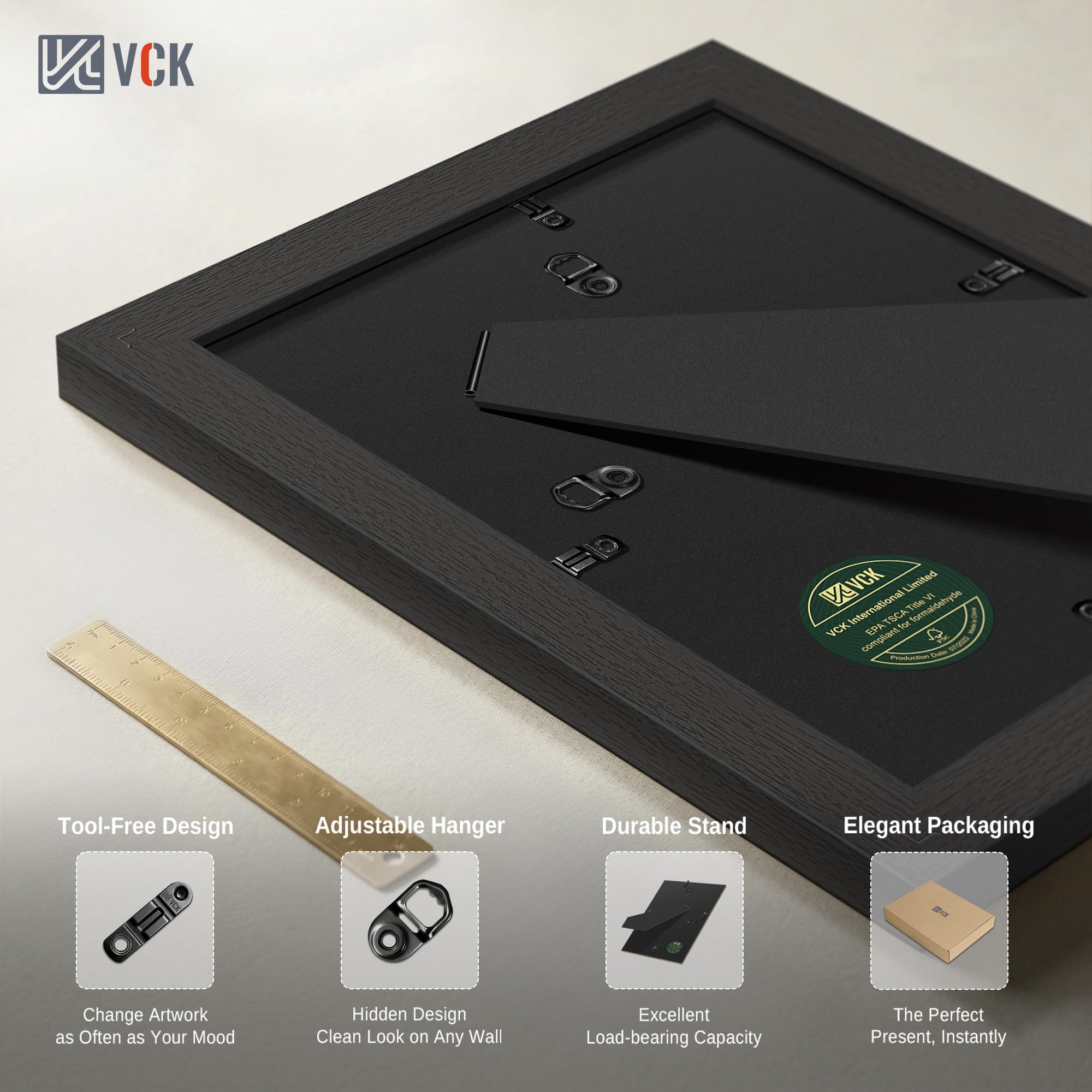 VCK back view with 360-degree metal clips for easy photo changes