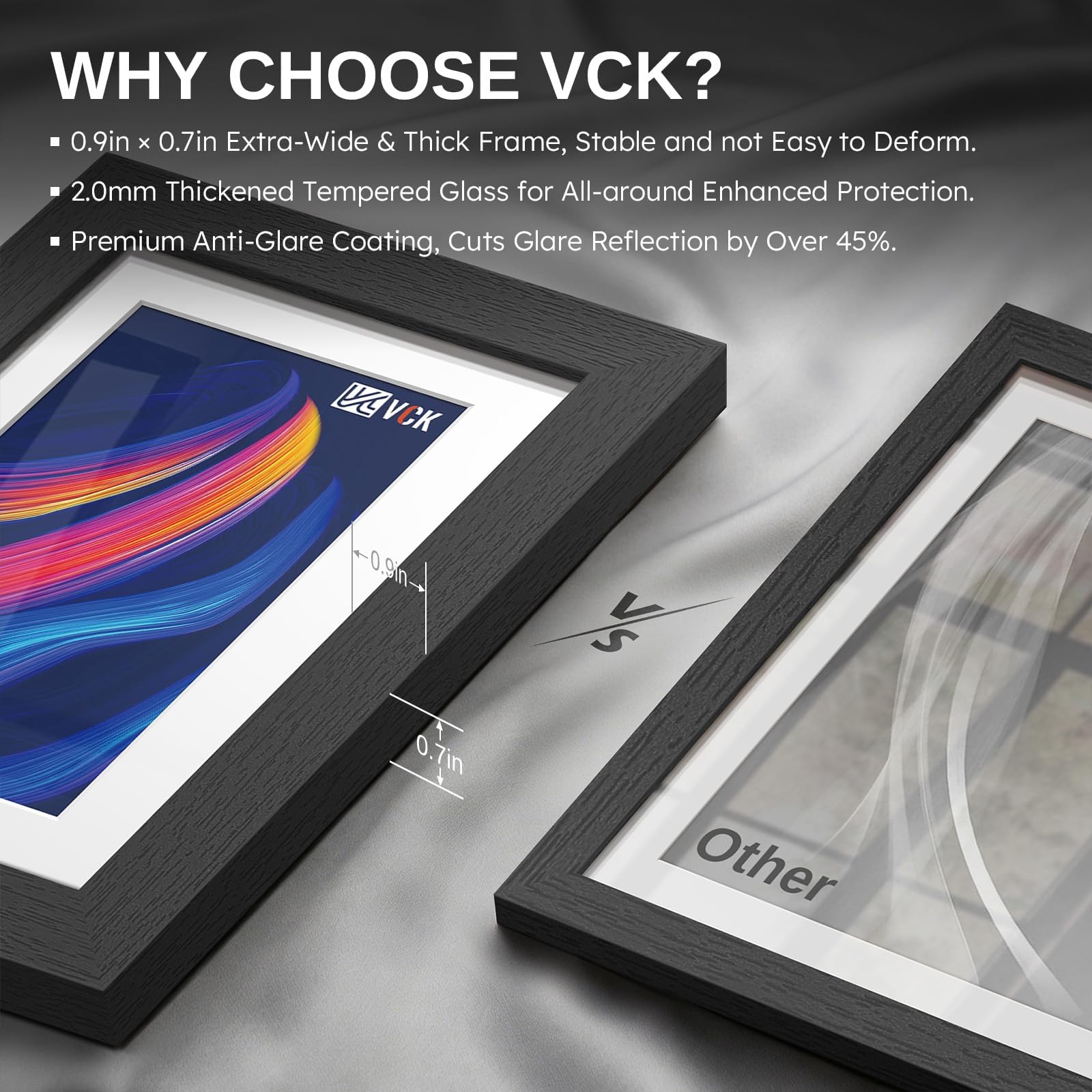 VCK frames arranged on shelf to show cohesive home styling benefit