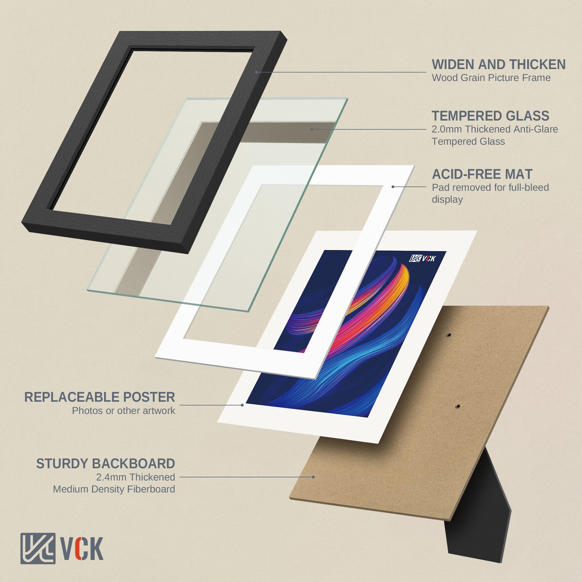 VCK frame showing removable 4x6 mat for versatile display